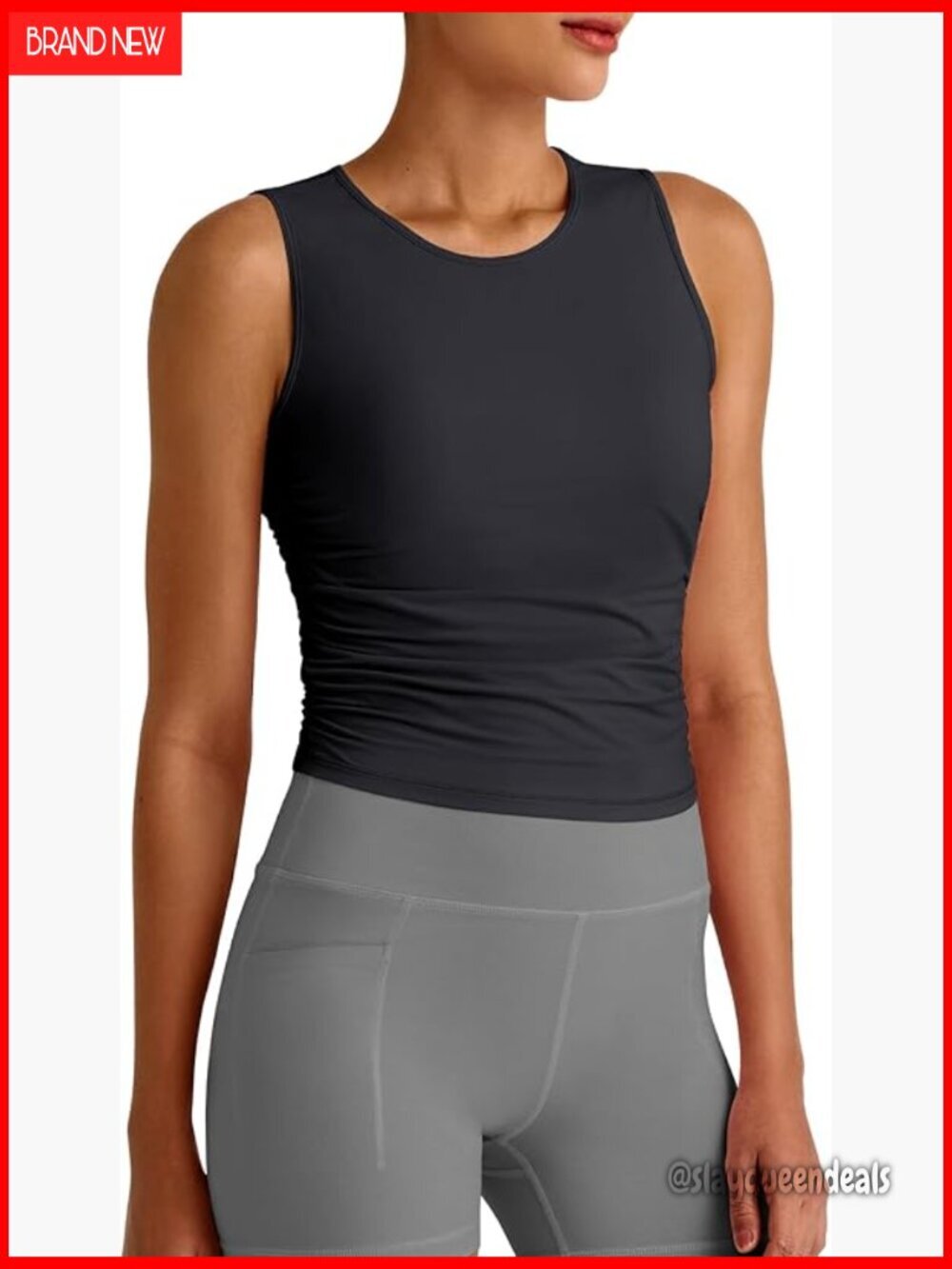 Slim Fit Crop Tank Top High Neck Sleeveless Athletic Gym Shirt
